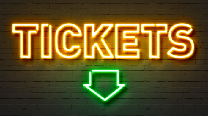 Tickets graphic with a green arrow