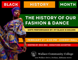 Flyer promoting The History of Our Fashion for Black History Month