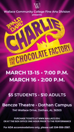 Flyer promoting the Fine Arts production of Charlie and the Chocolate Factory